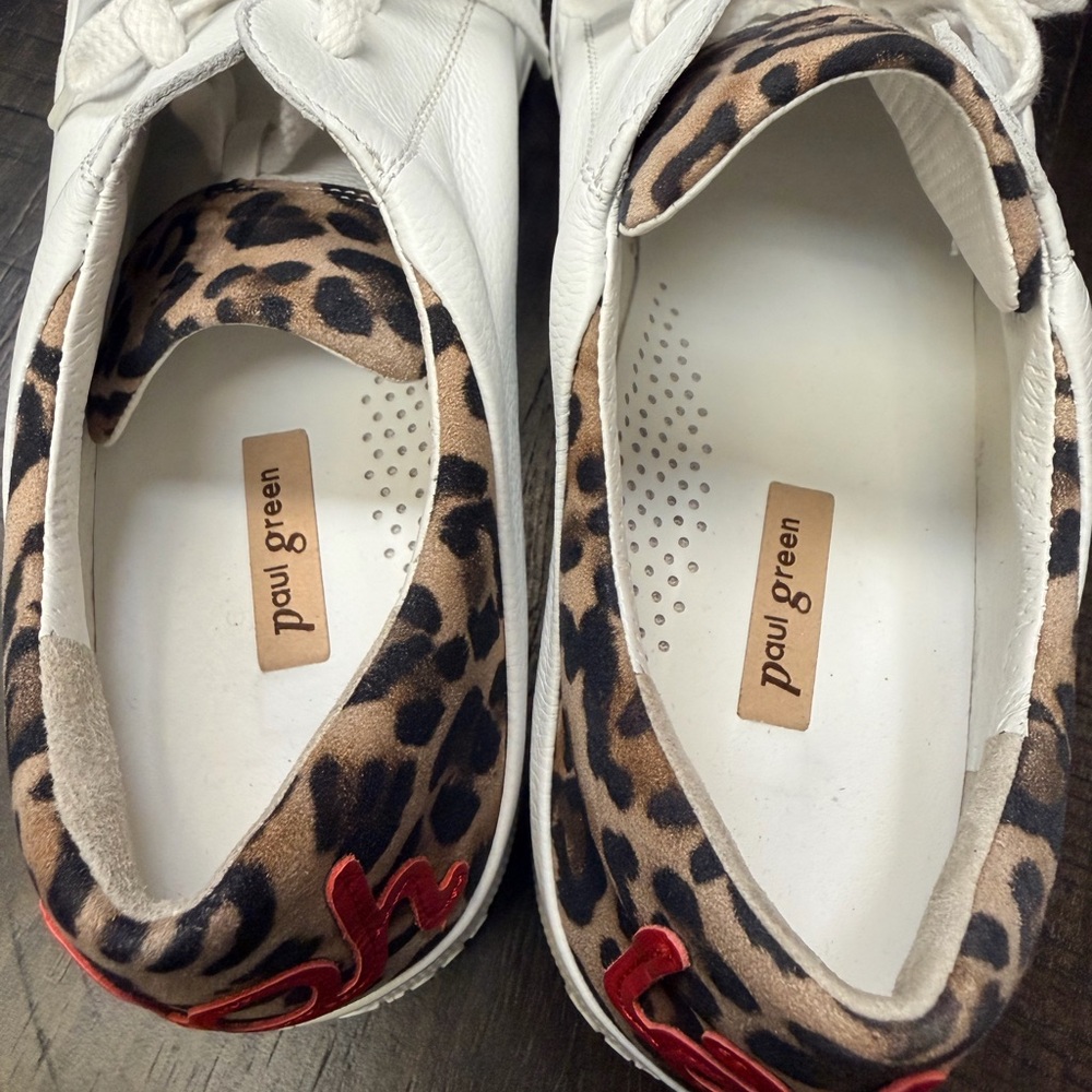 Rare Paul Green White Leather Sneakers with Leopard Accent UK 7 US 9.5 OOH LALA - Picture 5 of 9